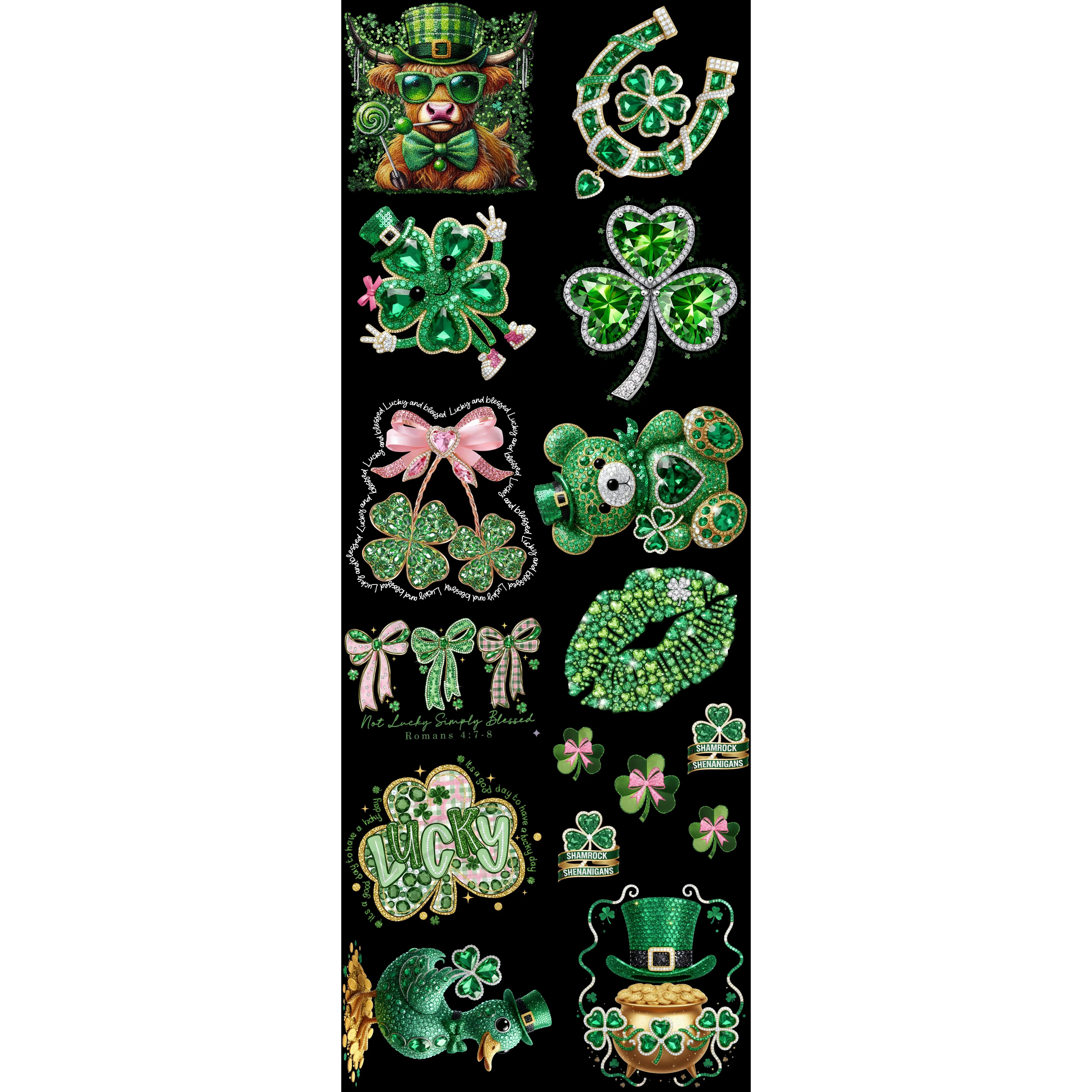 ST. PATTY'S DAY (FAUX RHINESTONE) (3) (60 INCH) PREMADE GANGSHEET - 22X60 DTF TRANSFERS - DIRECT TO FILM