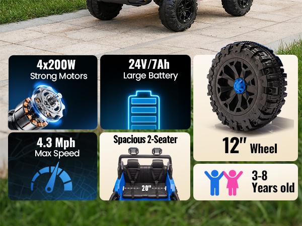 Outfunny 24V Kids Ride on Truck, 4WD 2 Seater Electric Ride on Toys Car for Big Kids w/ Remote, 4x200W Motor