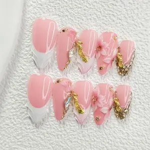 CuraTique | Blush Glitz XR 10PCS Handmade Press On Nails REUSABLE 3D Gel spring 2026 / Prom