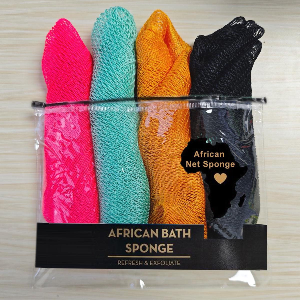 4 Piece African Exfoliating Net Sponge Bundle, Ethically Sourced from Nigeria Bath Sponge Bath Sponge Shower