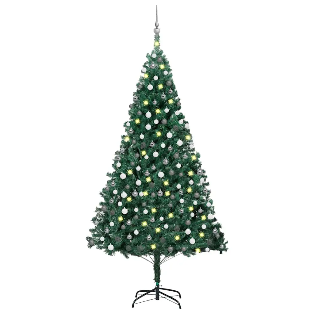 vidaXL Artificial Pre-lit Christmas Tree with Ball Set, Indoor Outdoor Christmas Decoration, Party Holiday Ornament Xmas Tree, Green 3077710