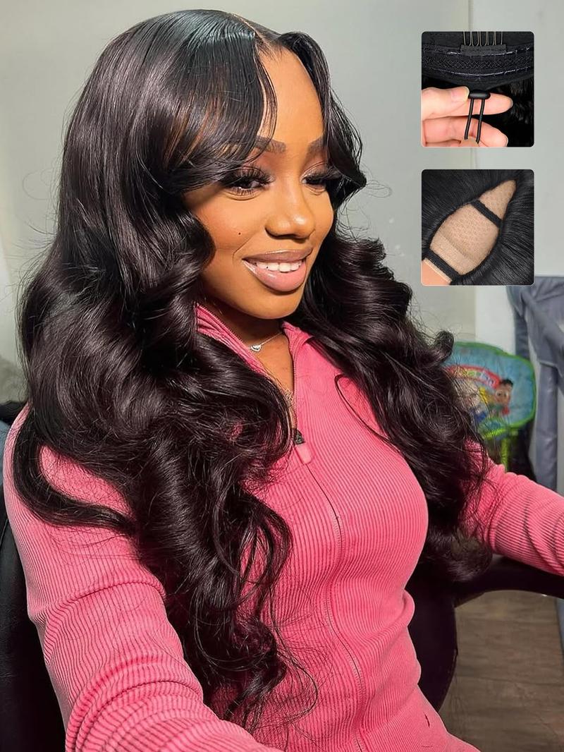 Mamushow 250% Density V Part Human Hair Body Wave Wigs with Drawstring for Black Women V Part Yaki Loose Body Wave Wig Brazilian Virgin Human Hair Wig Natural Color