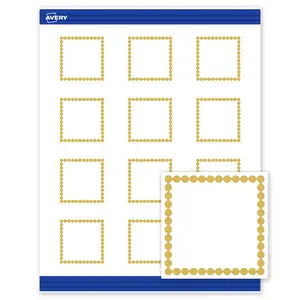 Avery Printable Square Cards, 2" x 2", Matte White, Pre-printed Gold Beads Design, Sure Feed Technology, Laser & Inkjet Compatible, 240 Total, Great for Business Promotion