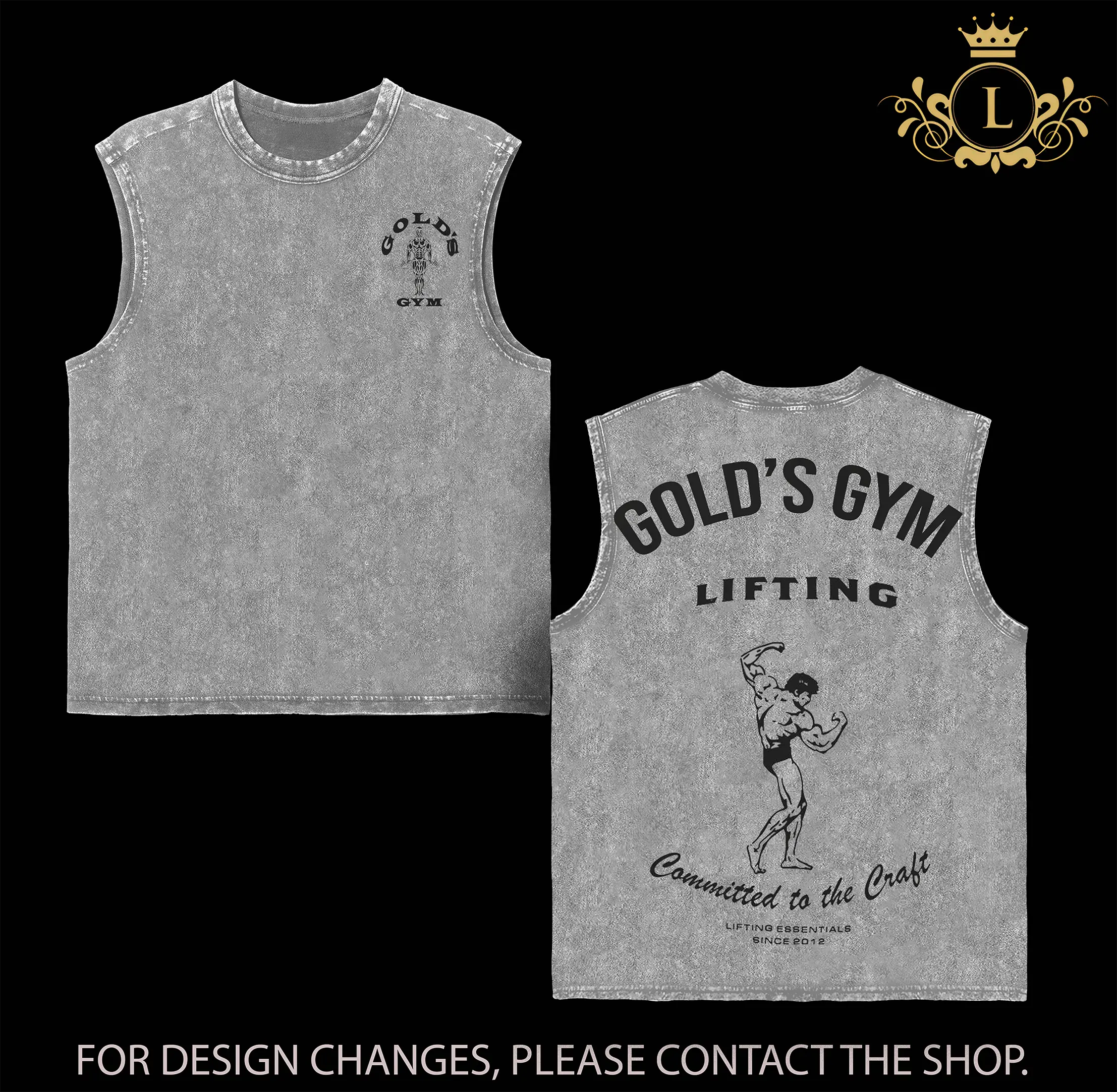 "Committed to the Craft" Gold's Gym Wash Tee - Tank Top, Workout Washed Tee, Men's Sport Outfit, Gym Men's Washed T-shirt, Muscle Training Shirt