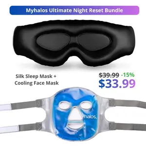 MyHalos Ultimate Night Reset Bundle | 3D Silk Eye Mask & Cooling Ice Face Mask Duo | For Migraines, Puffiness & Deeper Sleep