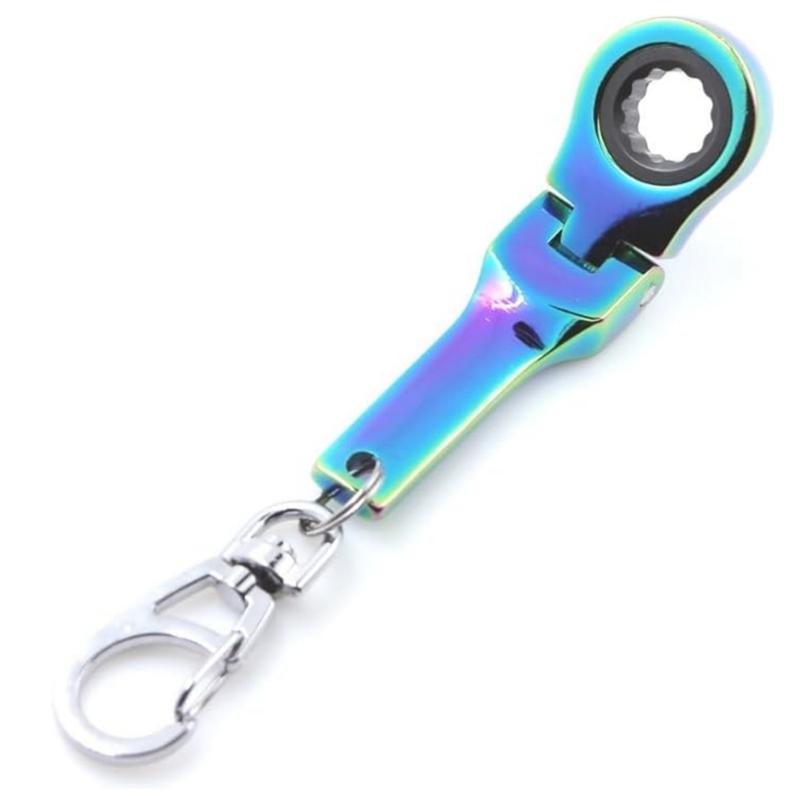VAYWET 10mm Socket Ratchet Wrench Keychain Mini Shaped Metal Alloy Racing 180° Flex Head Functional Spanner Key Chain Ring Keyring Adjustable Wrench Tools, Gift For Specific 72-Tooth Mechanic (Neo Chrome Plating / Black / Silver)