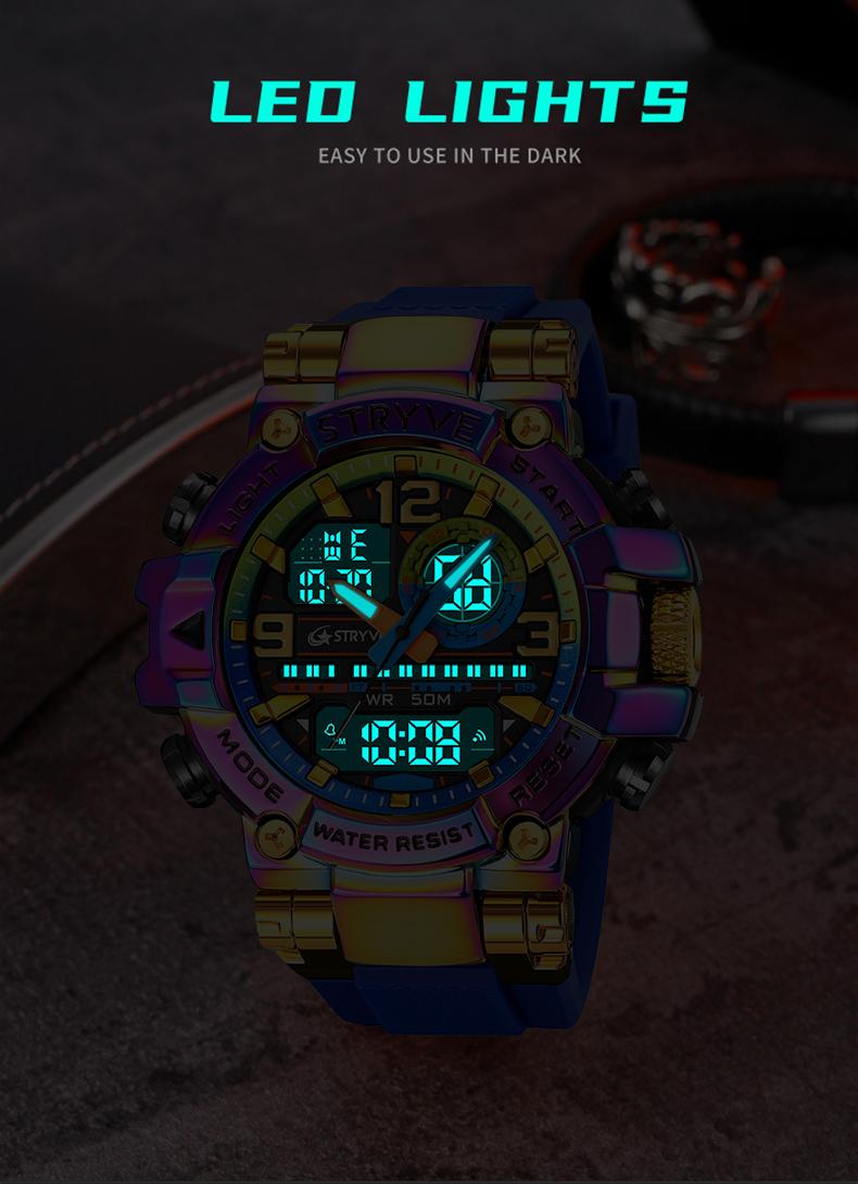 Men's Colorful Punk Style Quartz Watch, Jumpstart sale Multi.Functional Waterproof Dual Display Wristwatch, TrendyFashion Sport Watch, Birthday Gift with Gift Boxfashionable wristwatch multifunctional men