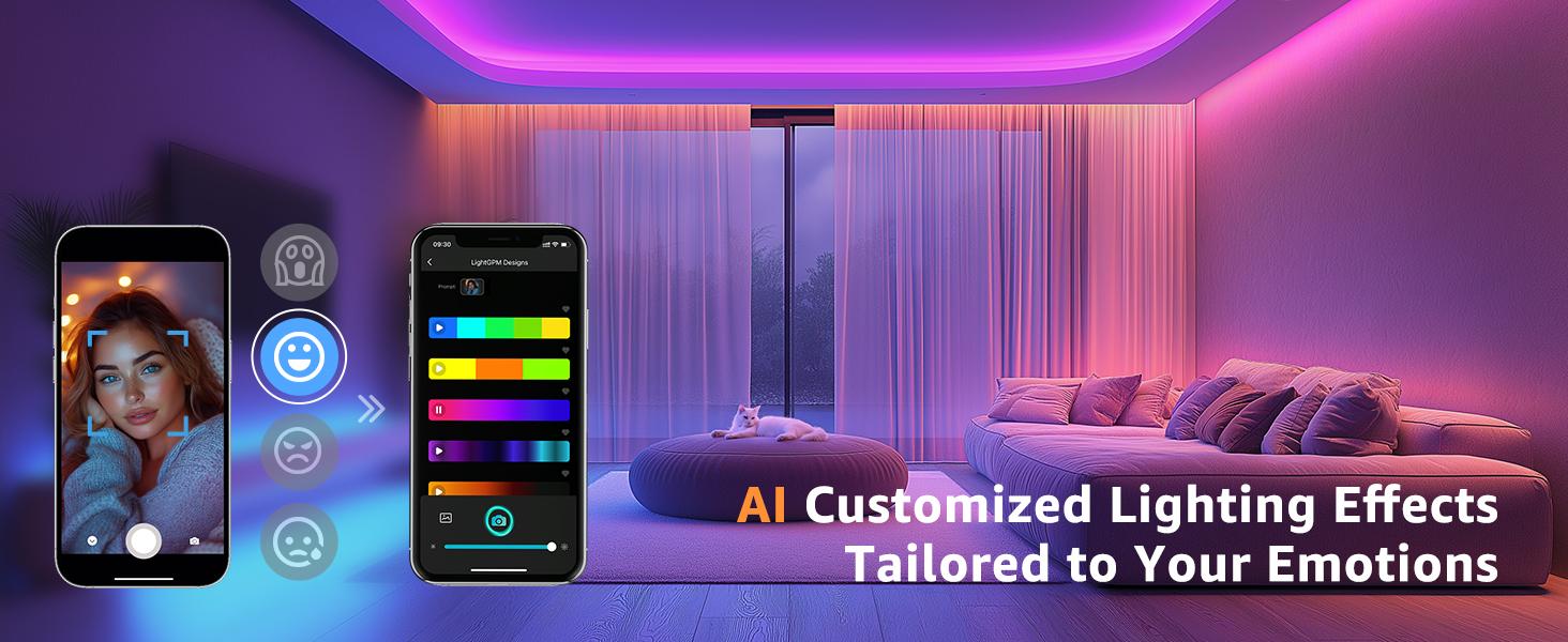 Lepro SE1 AI Smart LED Strip Lights - 16.4-65.6ft RGB Color Changing Light Strips with APP Control, AI Generated Lighting, Music Sync, 2.4GHz Wi-Fi & Bluetooth LED Lights for Home Decor (No Remote)