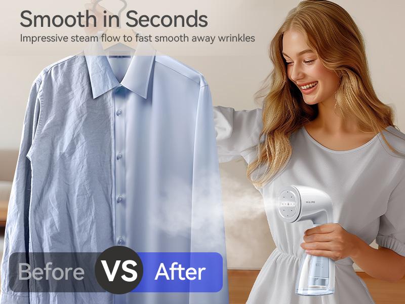 HiLIFE 2024 New Steamer for Clothes,Garment Steamer, Fast Wrinkle Removal,Large Tank, All Fabrics, Easy to Use, Portable Travel rechargeable usb