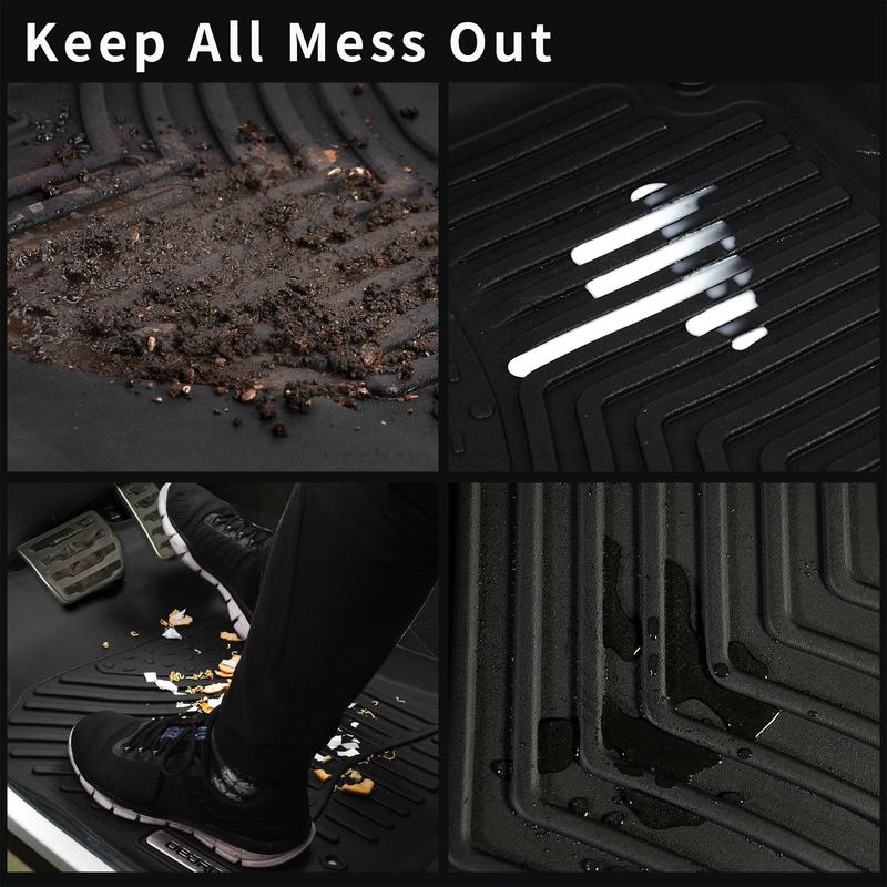 OEDRO Floor Mats Fits for 2014-2018 Chevy Silverado/GMC Sierra 1500 Crew Cab, 2015-2019 Silverado/Sierra 2500 HD/3500 HD Crew Cab, Black TPE All Weather 2 Row Floor Liner Set (Front & 2nd Seat)