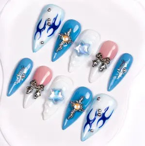 Lovful Stiletto Classic Regular Length 1.3'' Art Painting Handmade Acrylic Press On Nails | 10PCS Reusable, Salon Quality,Link 2 H305-H319