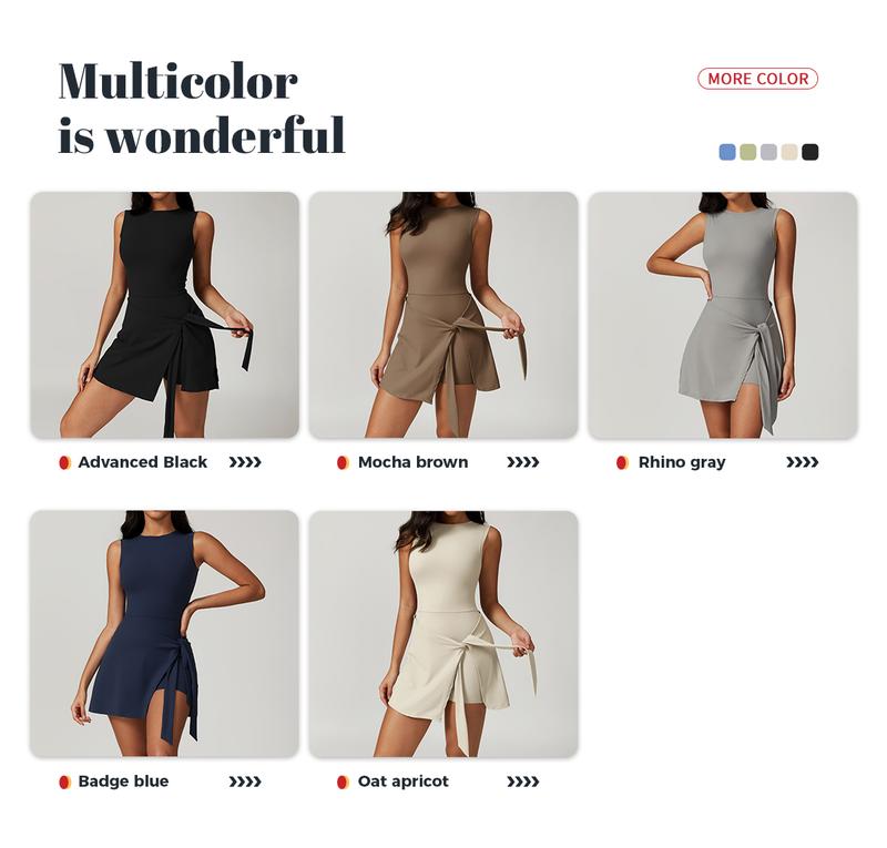 YEOREO Women's Tennis Skirt Sleeveless Yoga Golf Sports Skirt with Ruffle Side Slits Gym Skirt Built-in Shorts