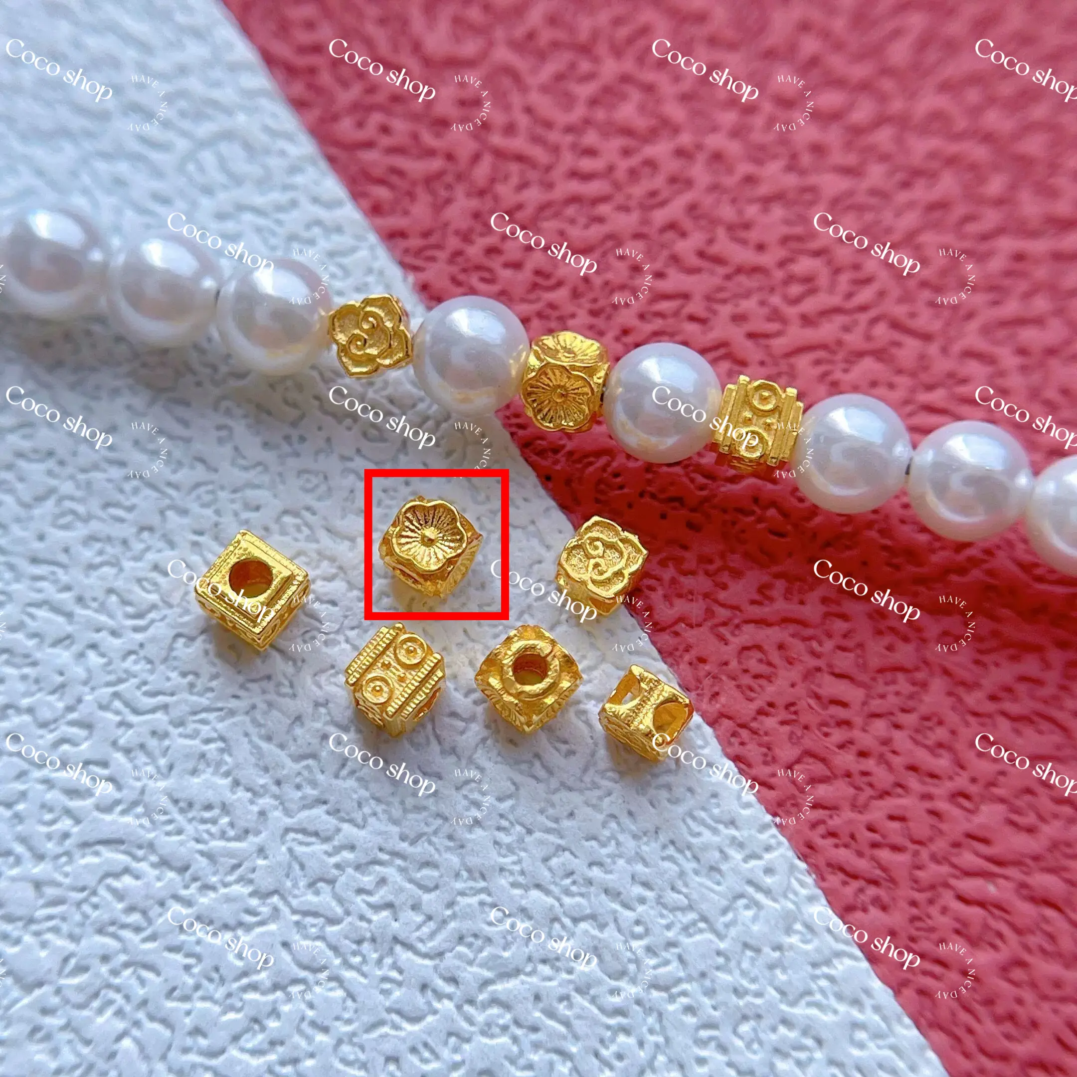 Golden Flower Cube Spacer