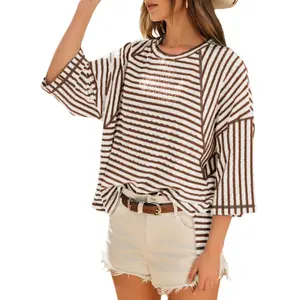 Dokotoo Womens Summer Tops Oversized Tshirts for Women Striped Color Block Short Sleeve T Shirts Crewneck Casual Tee Blouses
