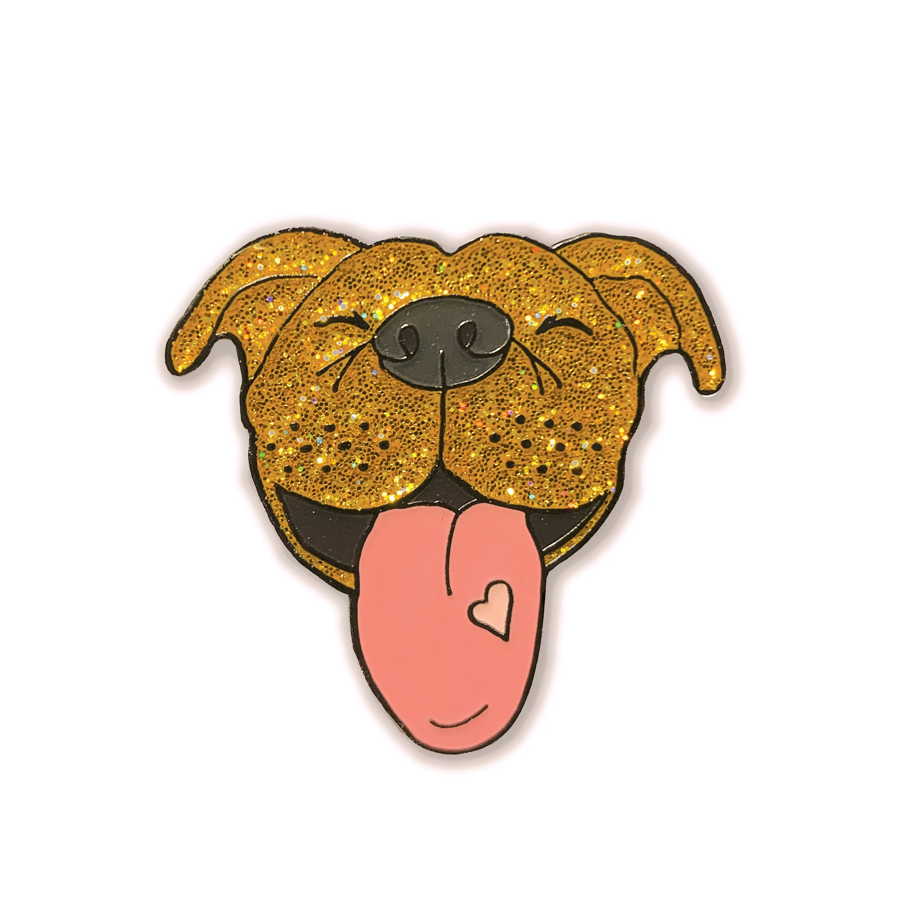 Brindle Pitbull Enamel Pin Gold Glitter