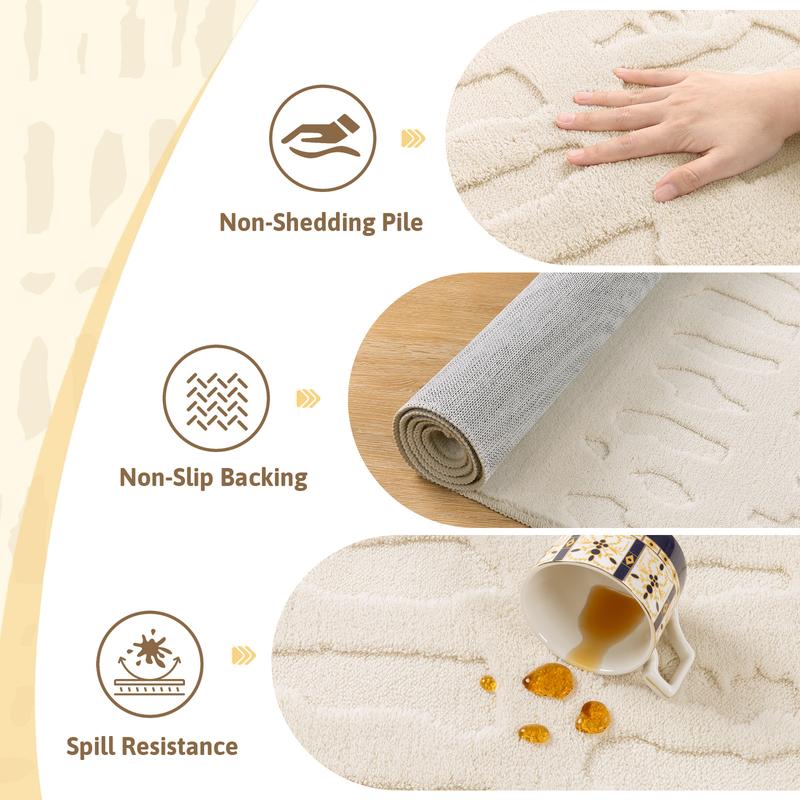 LOKHOM Soft Fluffy Washable Area Rug Micro Loop Non-Slip Carpet for Living Room Dining Room Kitchen Solid Beige Color Fashion Abstract Style