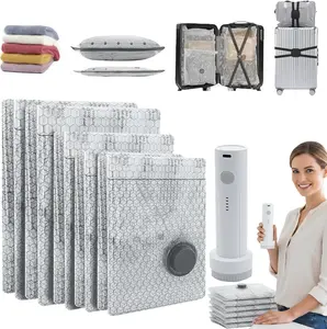 【2026 Upgraded】Cordless Travel Vacuum Storage Compression Bag Set with Rechargeable air Pump Waterproof & Reusable Compression Packing Bags for 3 Size,4000Pa Suction,Vacuum Seal Bags for Clothing,Perfect for Carry-On Suitcases