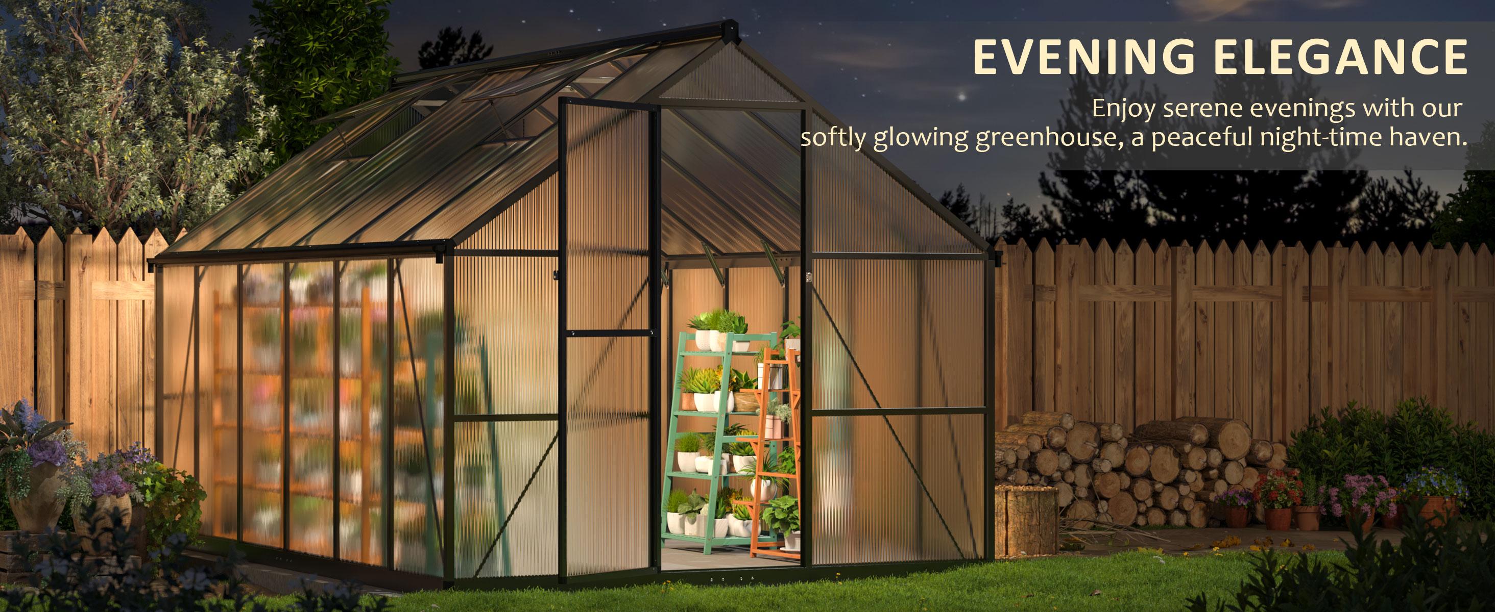 Outdoor Greenhouse, Polycarbonate Greenhouse Featuring a Quick Assembly Structure and Roof Ventilation, Aluminum Walk-In Greenhouse for Garden Backyard Use