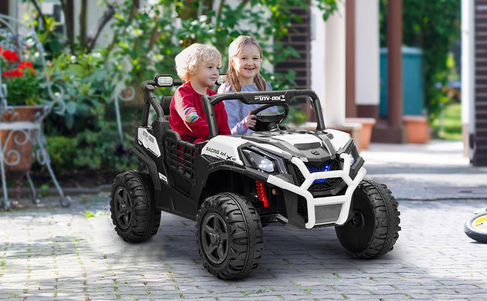 Qaba Kids 24V 2-Seater Kids Ride on Car, Weight Capacity 132 lbs, Battery Powered, Off-Road Vehicle with Remote Control, LED Lights, Spring Suspension, MP3/USB Music