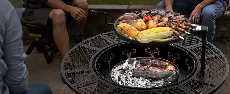 BALI OUTDOORS 17" Charcoal Pan for 40'' Ring Fire Pit BBQ Grill Charcoal Tray Round Cast Iron Heavy Duty Black TikTokShopBlackFriday