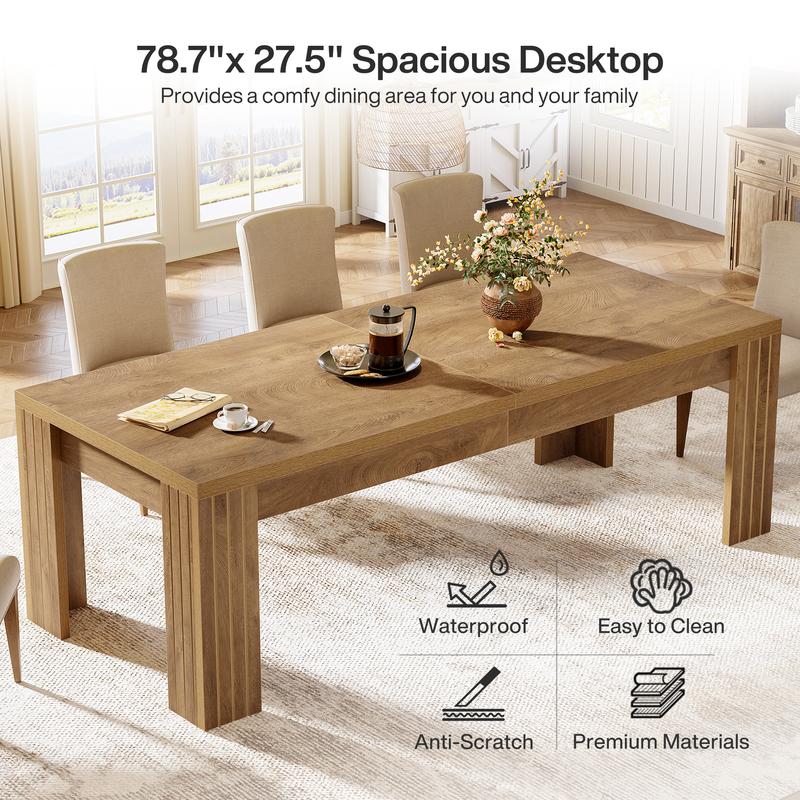 LITTLE TREE  78.7-Inch Large Dining Table for 6-8, Rectangle Farmhouse Kitchen Table with Heavy Duty Legs for Kitchen & Dining & Living Room (Natural)
