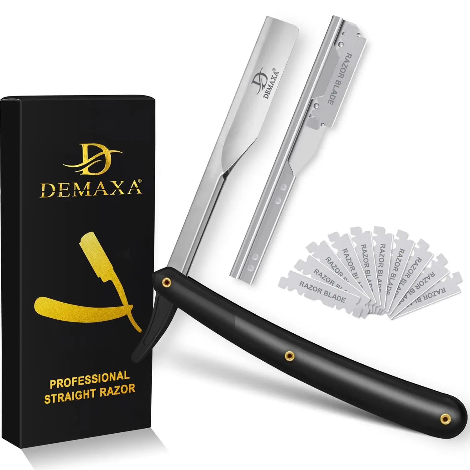 Professional 20 Straight Razor Blades with Shavette Straight Razors for Men - Navajas para Barbero Professional Barber Razor Blade for Close Shaving with Soft Pouch - Cut Throat Razors for Men