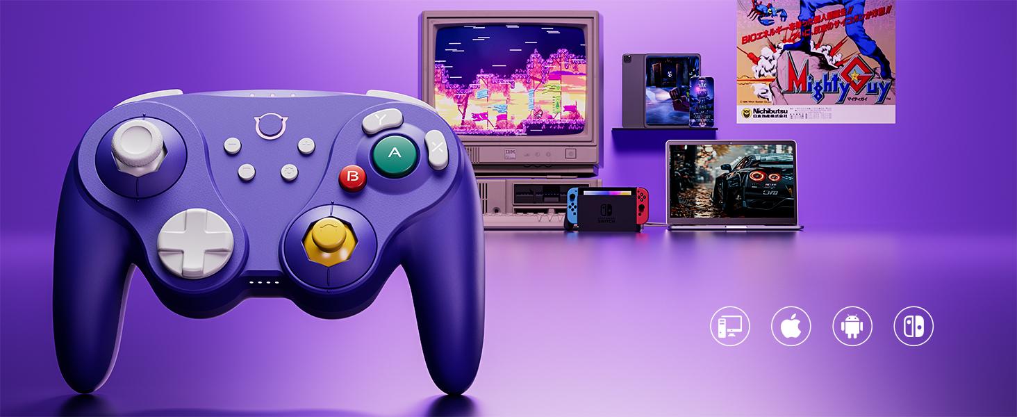 NYXI Warrior Purple Bluetooth Controller for Switch/Switch2/Phone/PC/Wii – 10H Battery, HD Rumble & Back Paddles, Perfect Gift for Gamers Console Adjustable Joystick Mechanical Micro Rechargeable Turbo Wired