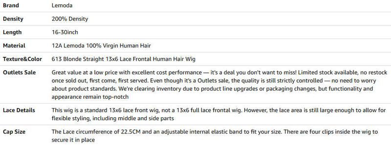 【Lemoda Outlets Deals】Lemoda Blonde 613 13x6 Straight Lace Frontal Human Hair Wigs Outlets Sale 200% Honey Blonde Straight HD Transparent 13x6 Lace Front Wigs Pre Plucked Glueless Wigs