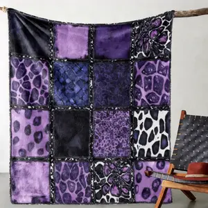Luxury Purple Leopard Stitching Flannel Blanket - Premium Flannel Material Plush Throw for Bed Sofa Office Dorm Camping Travel Mother's Day Valentine's Day Birthday Gift