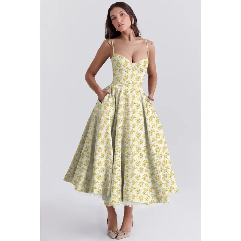 White background with small yellow flowe