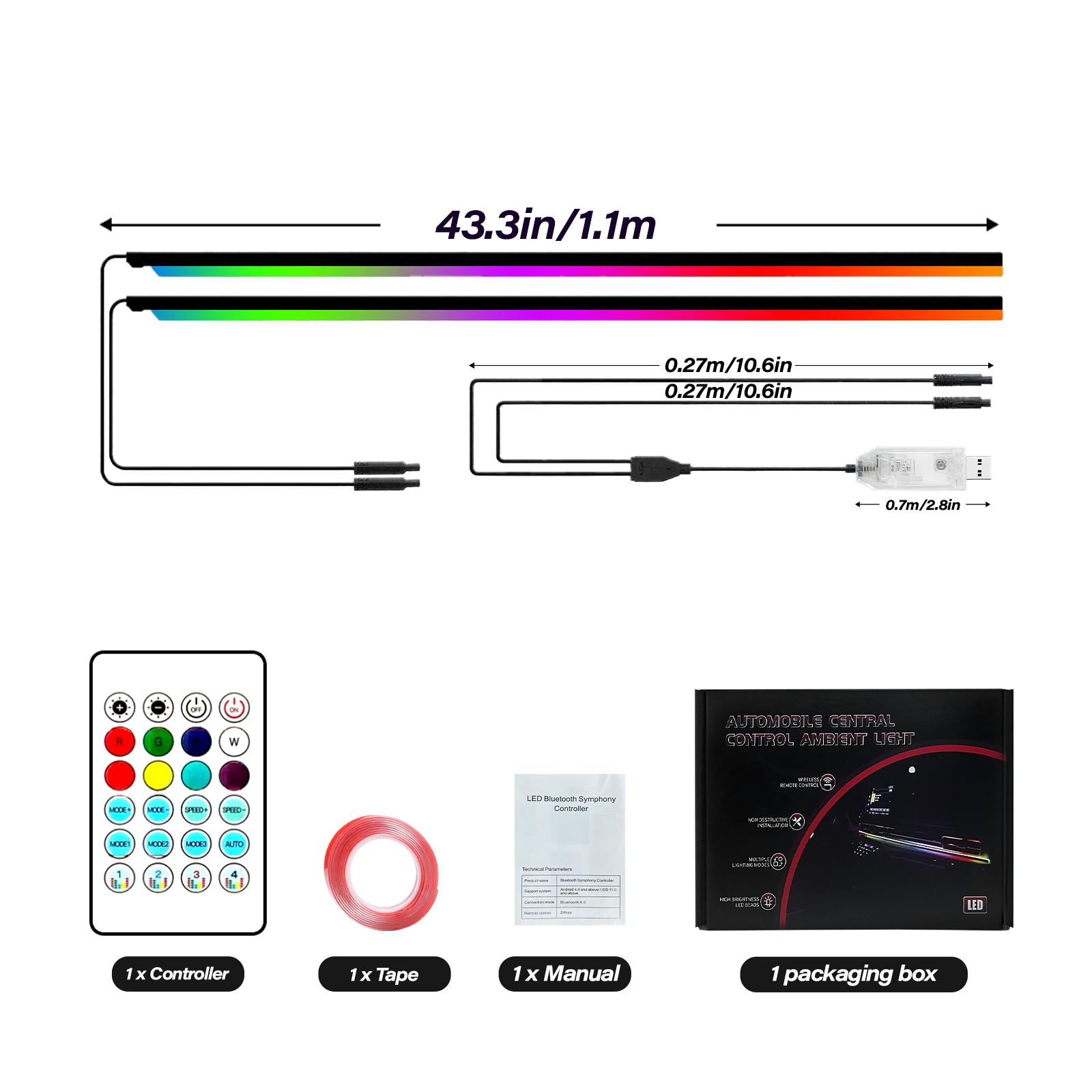 NUISK LED Color Cold Light Wireless Decoration Car Accessories Remote Control Atmosphere Lamp 110cm+110cm nilight truck Car LED rechargeable wireless