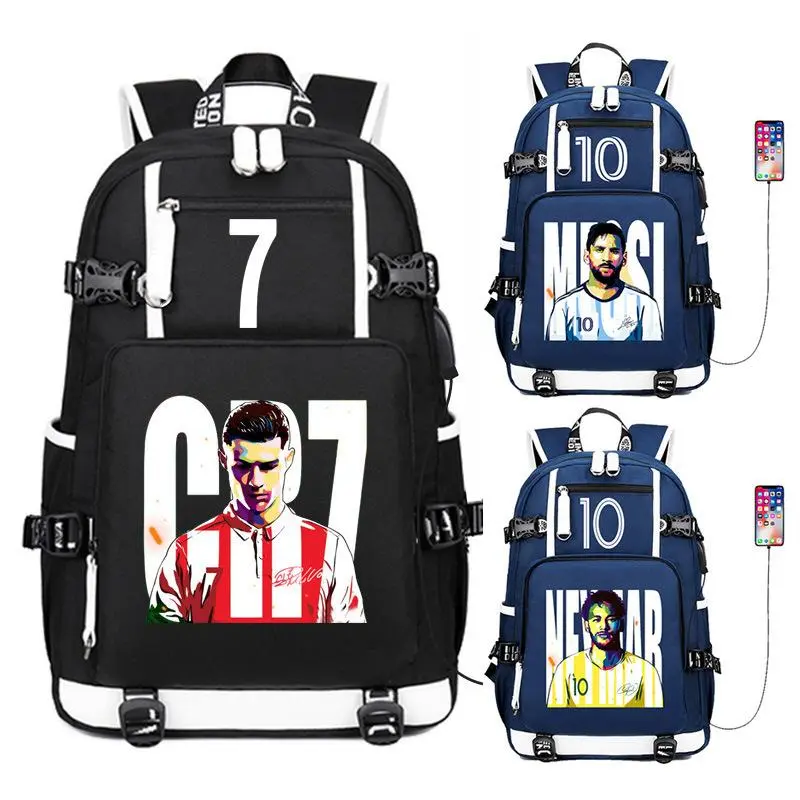 Football Number 7/10 Backpack,  Large Capacity School Bookbag, Waterproof Oxford Sports Daypack for Boys Soccer Fans