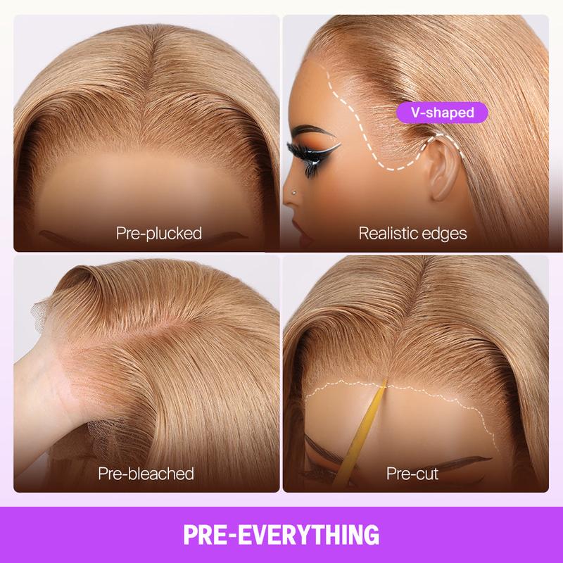 Megalook 13x6 Three-Go Glueless Lace Front Wig Body Wave Ombre Blond Pre Cut & Pre Plucked 100% Human Hair with Drawstring for Everyday Wear