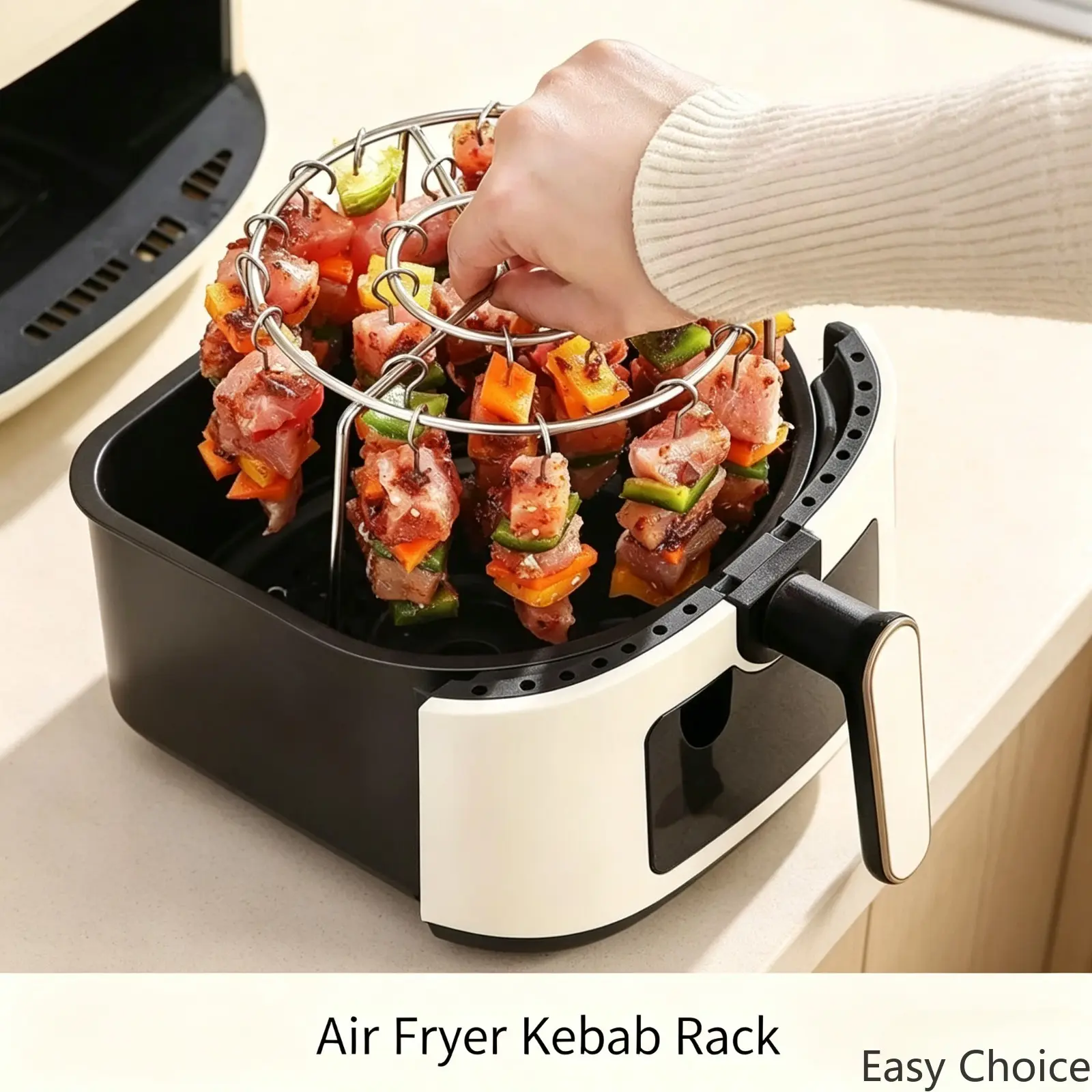 Stainless Steel Vertical Kebab Rack, Round Hanging Skewer Holder Compatible With Air Fryers & Ovens, Multi-Purpose Barbecue Stand For Meat Skewers, Durable Reusable Cooking Accessory For Home BBQ & Daily Roasting