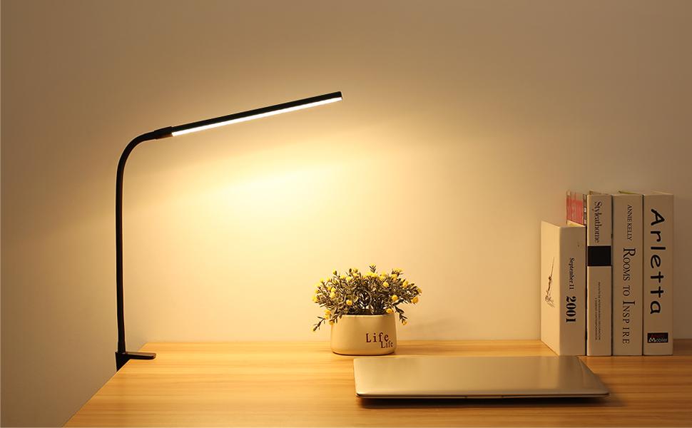 Lepro Clip on Desk Lamp LED Reading light Dimmable USB Small Clamp Lamp with 3 Color Modes 10 Brightness, Adjustable Flexible Gooseneck Table Light for Bed Headboard, Nail, Home Office,Computer