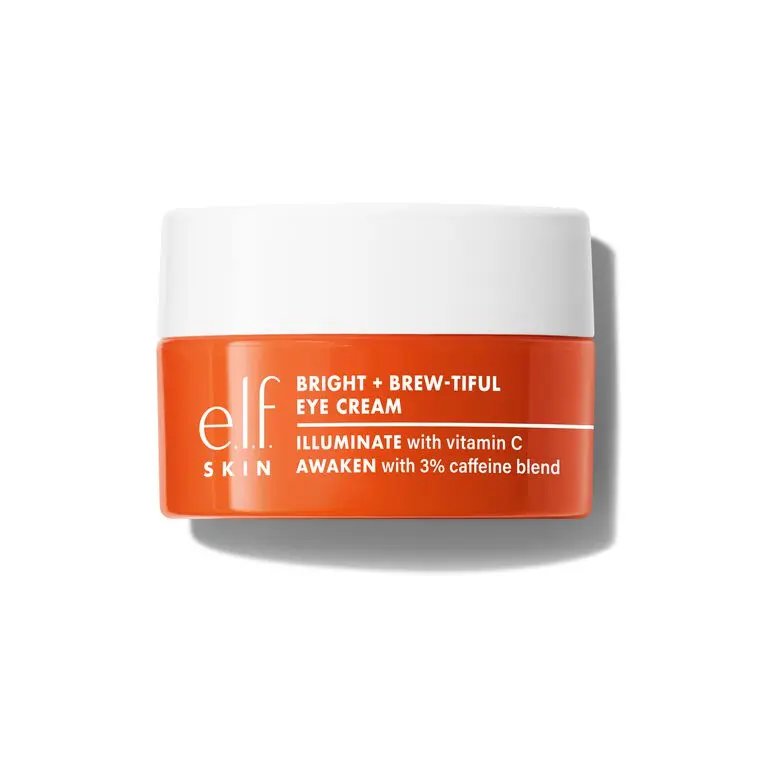 e.l.f. Bright + Brew-tiful Eye Cream - 3% Caffeine + Vitamin C, Helps Reduce Dark Circles & Puffiness, Brightening Under Eye Cream, Full & Travel Sizes