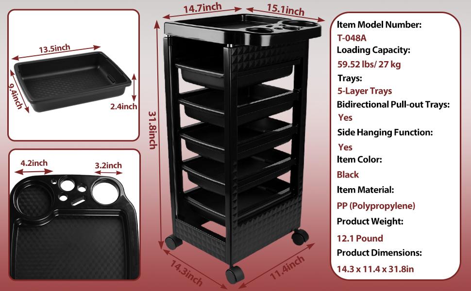Beauty Salon Trolley Cart with5 Removable Drawers Salon Rolling Cart for Stylist,Multipurpose Beauty Cart,Hairstylist for Beauty Tattoo Hairdressing