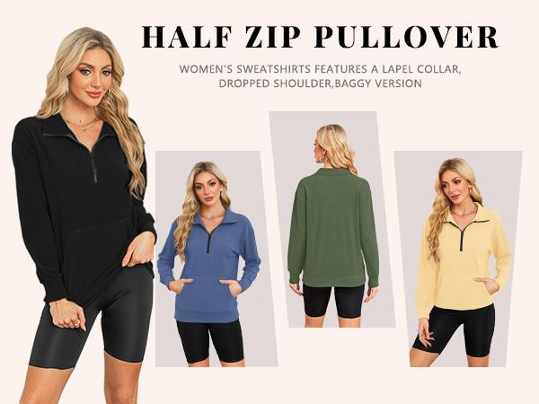 [Restock Alert] AUSELILY Women's Half Zip Sweatshirt Hoodless Hoodie Stand Collar Fleece Longsleeve Oversized Casual Style Pullover with Kangaroo Pocket Basic Minimalist Tops