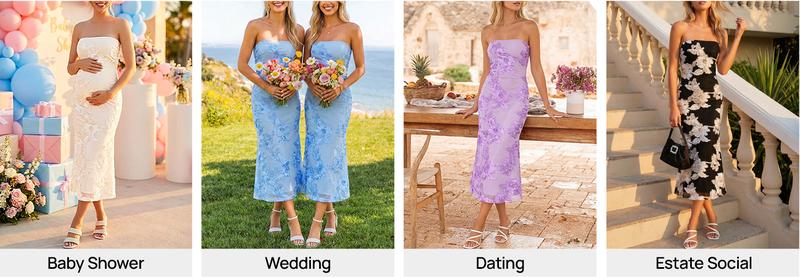 ZESICA Women's Summer Strapless Floral Midi Dress 2026 Bodycon Mesh Tube Wedding Guest Cocktail Party Long Dresses ZESICA Women's Summer Strapless Floral Midi Dress 2026 Bodycon Mesh Tube Wedding Guest Cocktail Party Long Dresses