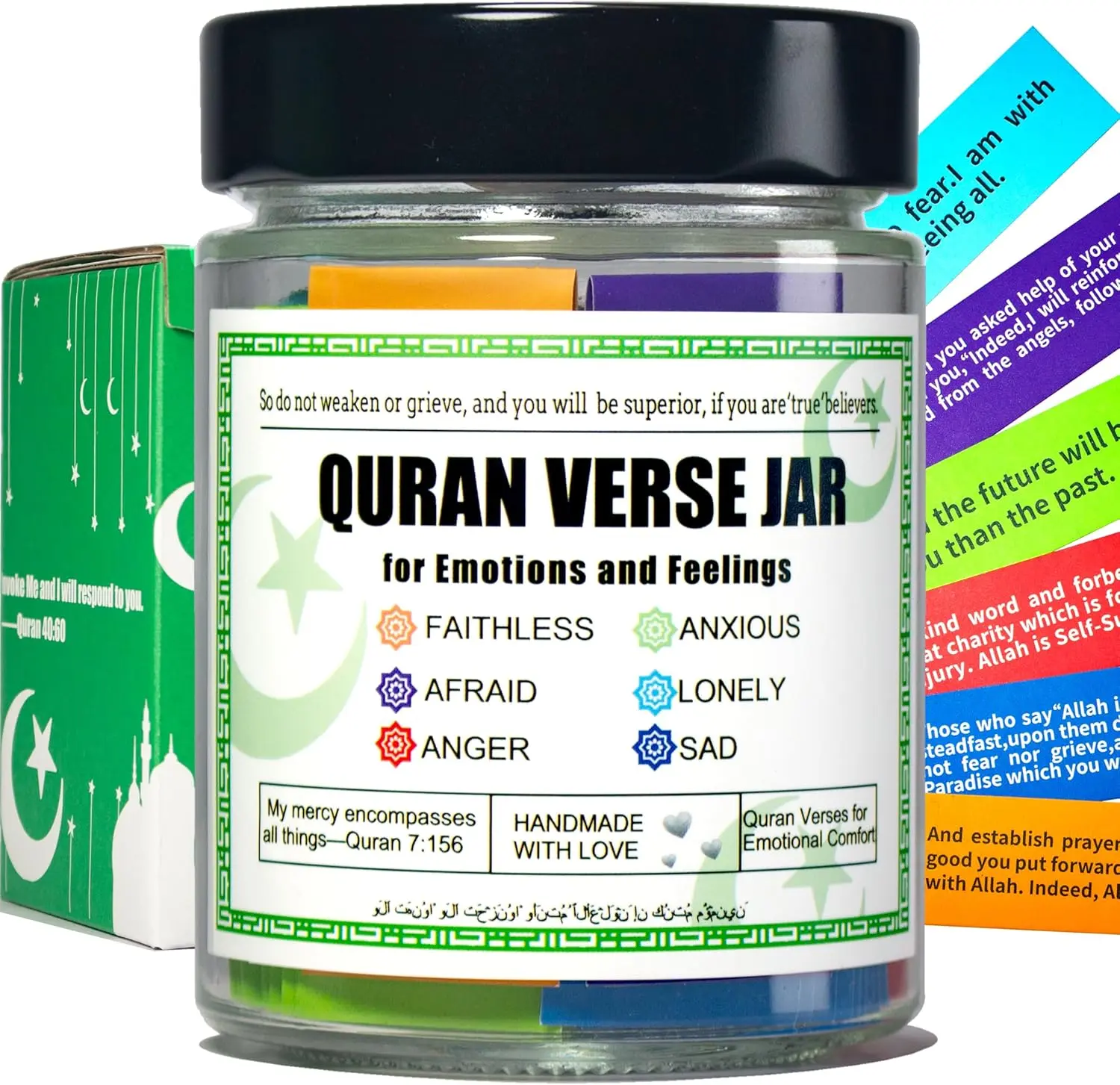 Quran Verse Jar for Spiritual Comfort, Islamic Gift for Women Men Kids, Ramadan Eid Decoration, Quran Prayers & Gratitude Jar, Muslim Faith Gift for Family Friends