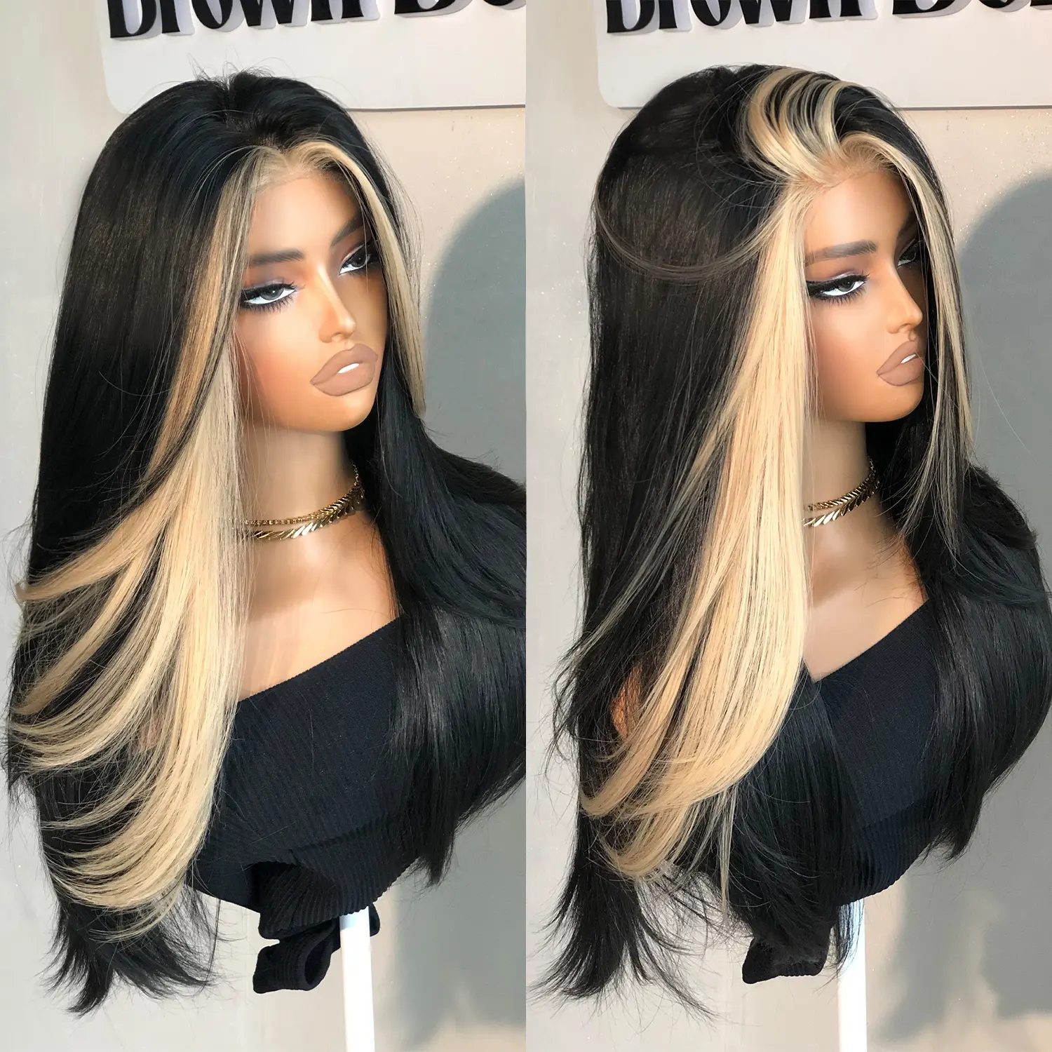 BrownBomb 13x6 HD Lace 24 Inches Glueless Wearable Layered Wig Suitable for Women Pre Plucked Pre Cut With Bangs Hair is Voluminous Layered and Breathable Suitable for Daily Work Parties Holiday gifts and Summer Vacations, Synthetic Wig, Lace Front Wig