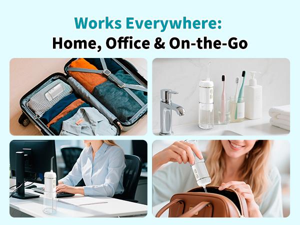 Hibbent Portable Cordless Water Flosser, Mini Oral Irrigator with 3 Modes & 4 Jet Tips, IPX7 Waterproof Rechargeable Travel Electric Dental Flosser for Braces Care, Sensitive Teeth, Orthodontic