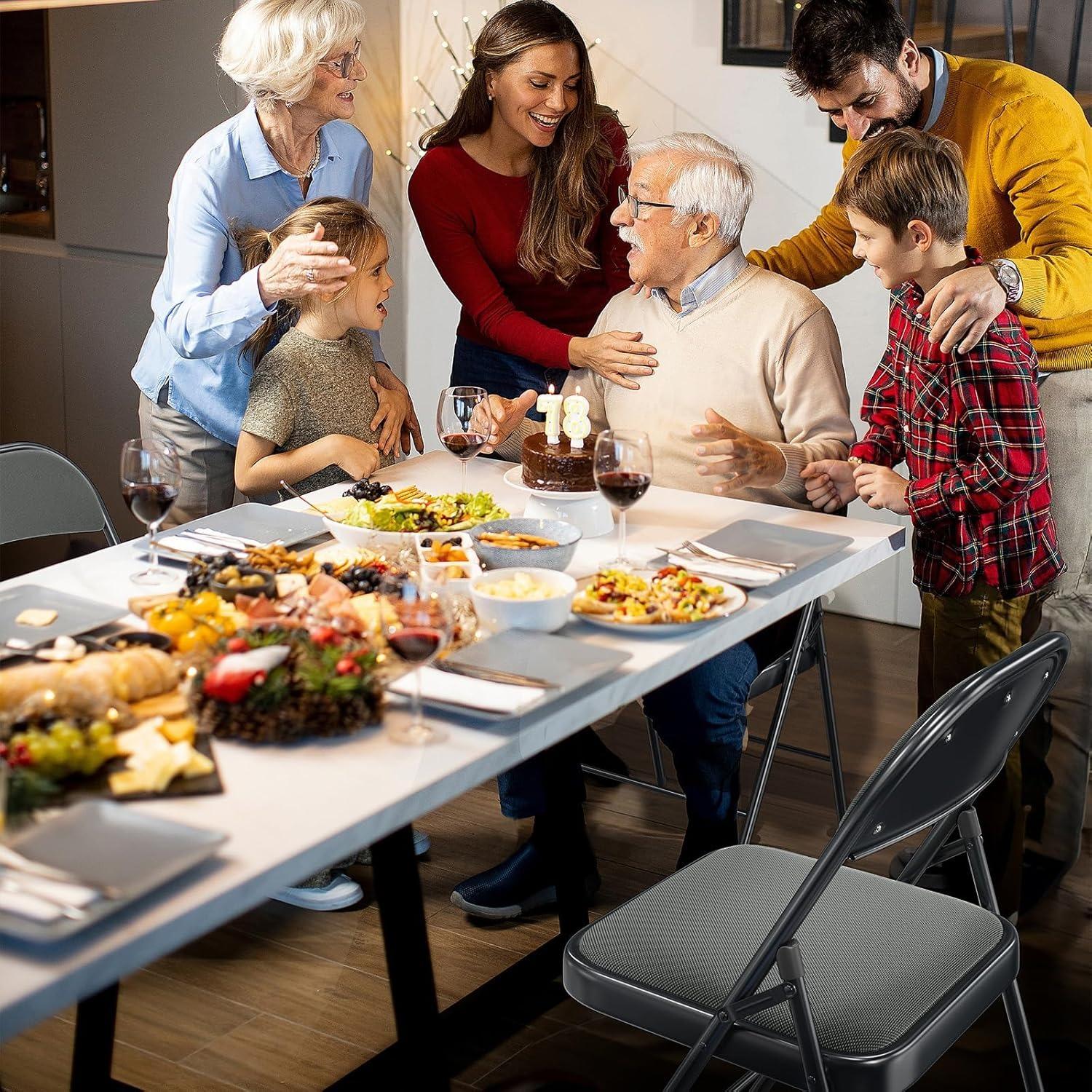 Karlhome 4/6/10 Pack Folding Chairs with Padded Seats, Metal Frame with Fabric Seat & Back, Capacity 350 lbs