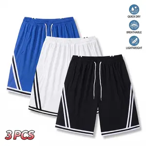 Men’s casual athletic shorts 3-pack — breathable polyester fabric, elastic waistband, side stripes; basketball and sports shorts