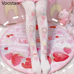 Japanese Gothic Lolita Tights Cute Bear Rabbit Print Velvet Kawaii Stockings for Women