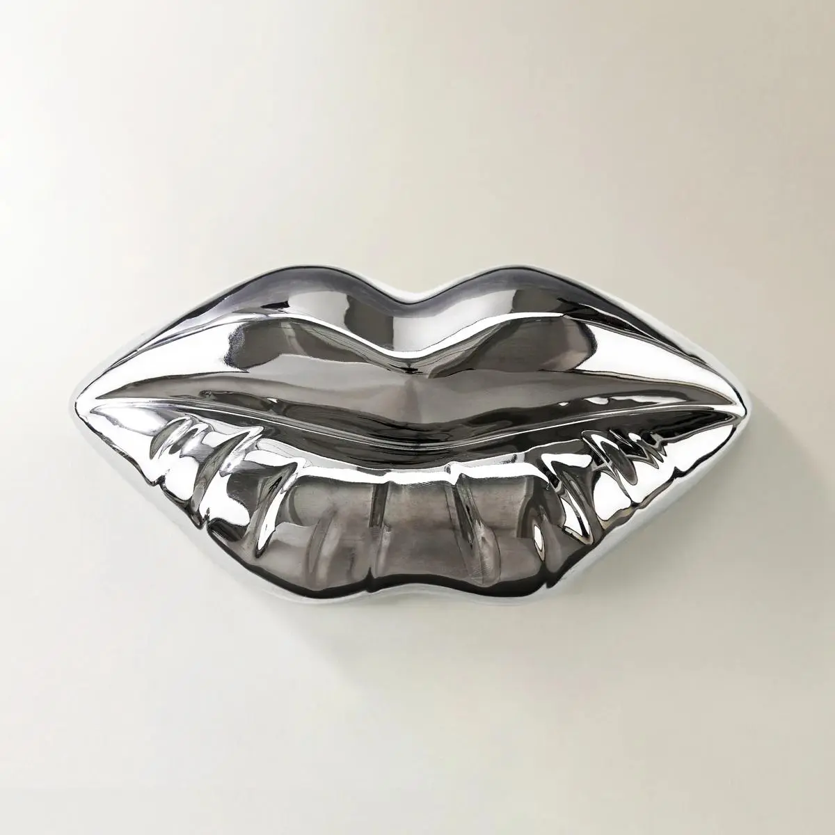 Z Gallerie Chrome Lips Glossy Miniature Ceramic Sculpture - Modern Whimsical Home Accessory, Compact Art Figurine, Boujee Aesthetic Home Decor Accent for Living Room & Unique Room Decorations