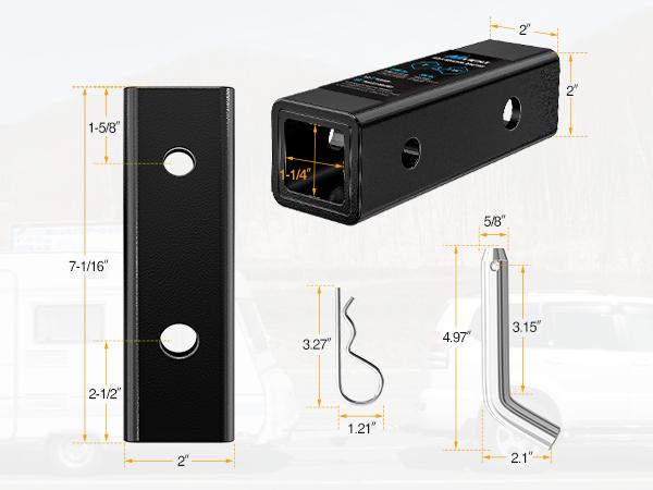 Nilight Trailer Hitch Receiver Adapter Reducer Sleeve 2 to 1-1/4 Inch with 5/8" Hitch Pin and Clip Hitches Towing Accessories for Tractor Bucket RV UTV Truck Bike Rack Cargo Carriers Carbon Steel
