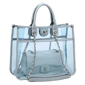 MKP Large Clear  Bag Top handle Bag for Women Handbag Messenger Crossbody Purse With Turn Lock Closure (2 Sets) beach waterproof tote