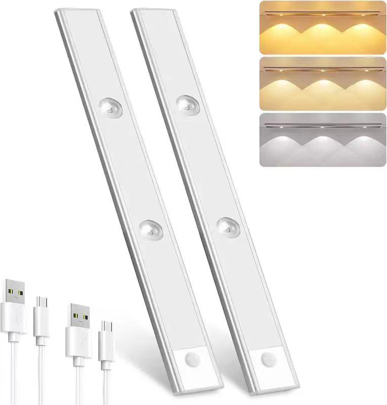 Motion Sensor LED Under Cabinet Light, USB Rechargeable LED Night Light with 3-color Temperature, Dimmable LED Wall Sconce for Indoor Kitchen Stair Modern Night Lights，Bedrooms & Wardrobes，2026 New Year's Gift