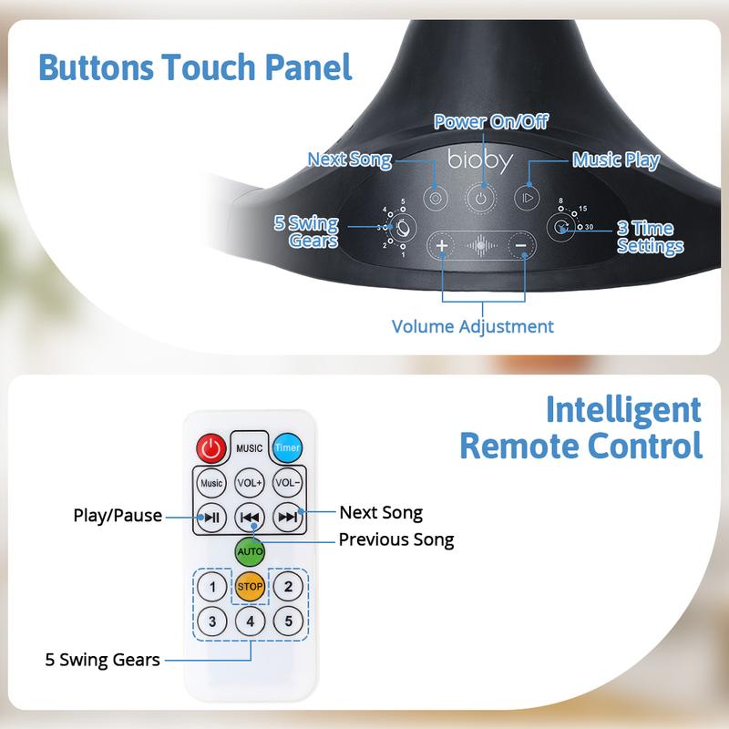 COMOMY Baby Swing for Infants | Hands-Free Baby Soother | 5 Sway Speeds & 10 Songs | Portable Infant Rocker for Newborns 0-6 Months, Electric Bouncer for Babies,Portable Swing for Baby Boy Girl,Remote Control Indoor Baby Rocker,1 Seat Positions, Bluetooth